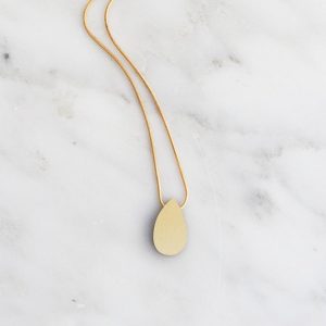 Wolf and Moon Raindrop Brushed Brass Necklace