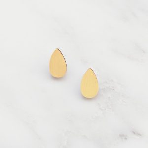 Wolf and Moon Raindrop Brushed Brass Studs