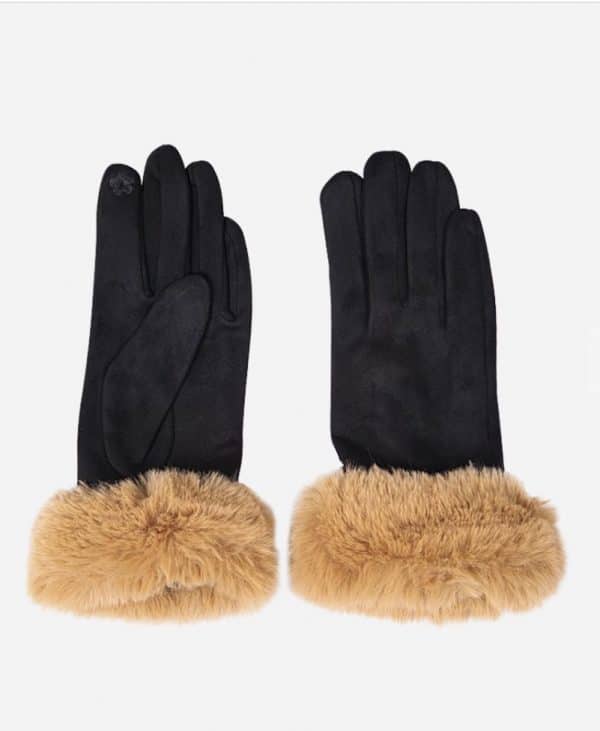 Black Suede Camel Fur Gloves