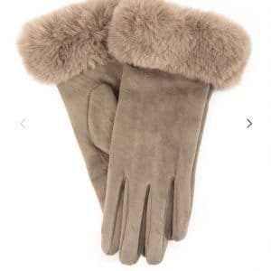 Taupe suede Fur Gloves