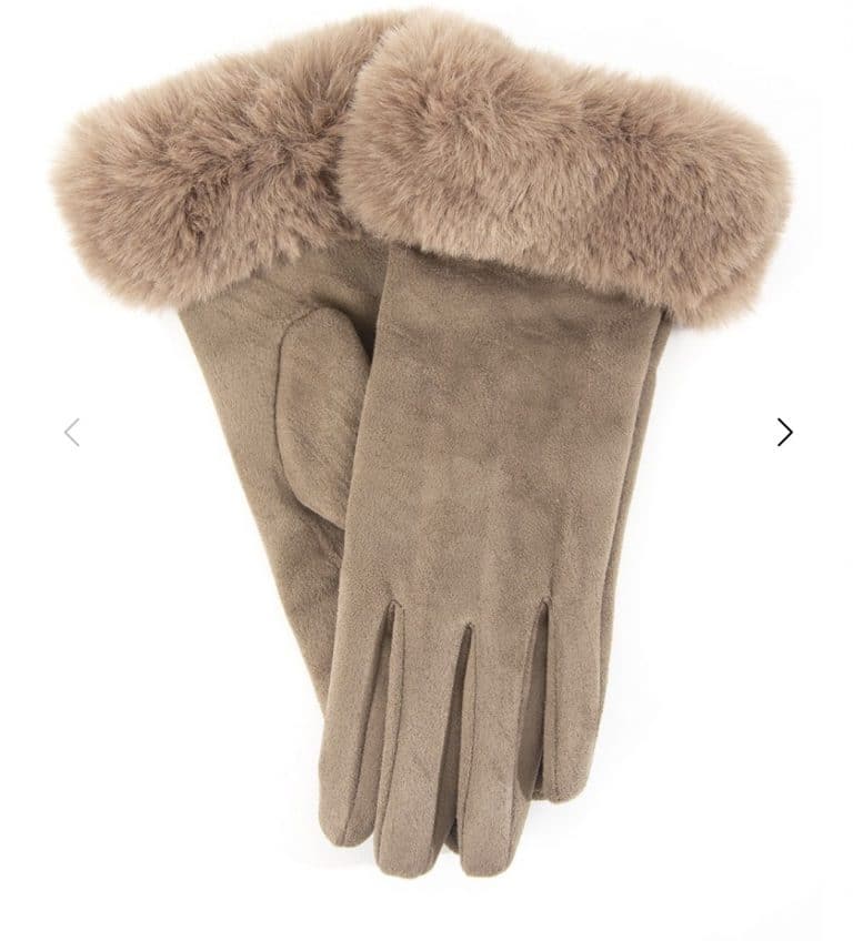 Taupe suede Fur Gloves