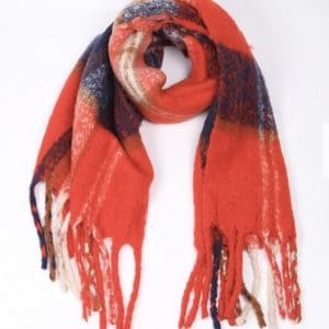 Red and Navy Tasselled Scarf