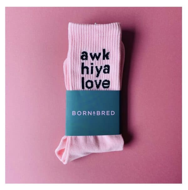 “Awk Hiya Love” Pink Socks