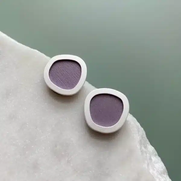 Silver Lilac Geometric Circle Stud Earrings