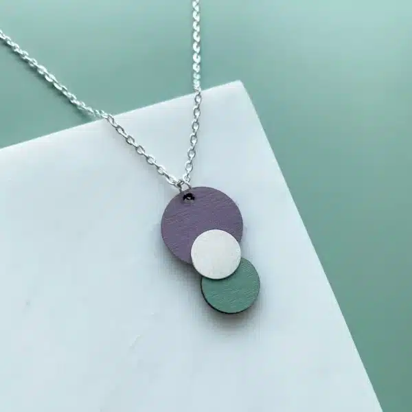 Silver/Lilac/Teal Geometric Circle Pendant Necklace